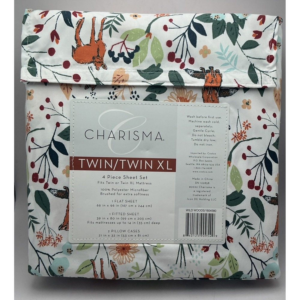 Charisma Sheet Set Twin/Twin XL Wild Woods Fox Deer Woodland Nature Bedding NEW